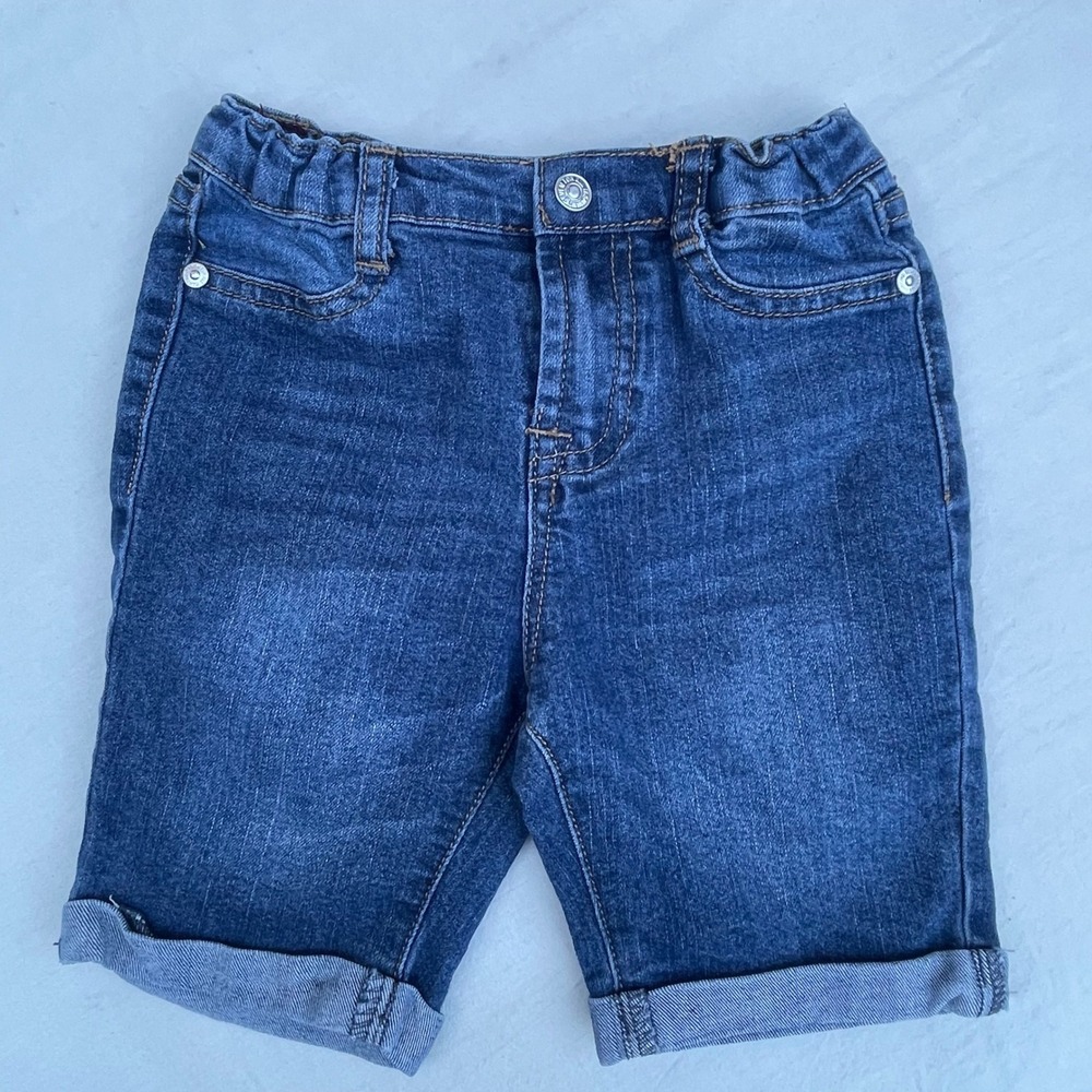 7‎ For All Mankind Kids 4T Denim Jean Shorts Cuffed Blue Adjustable Waist